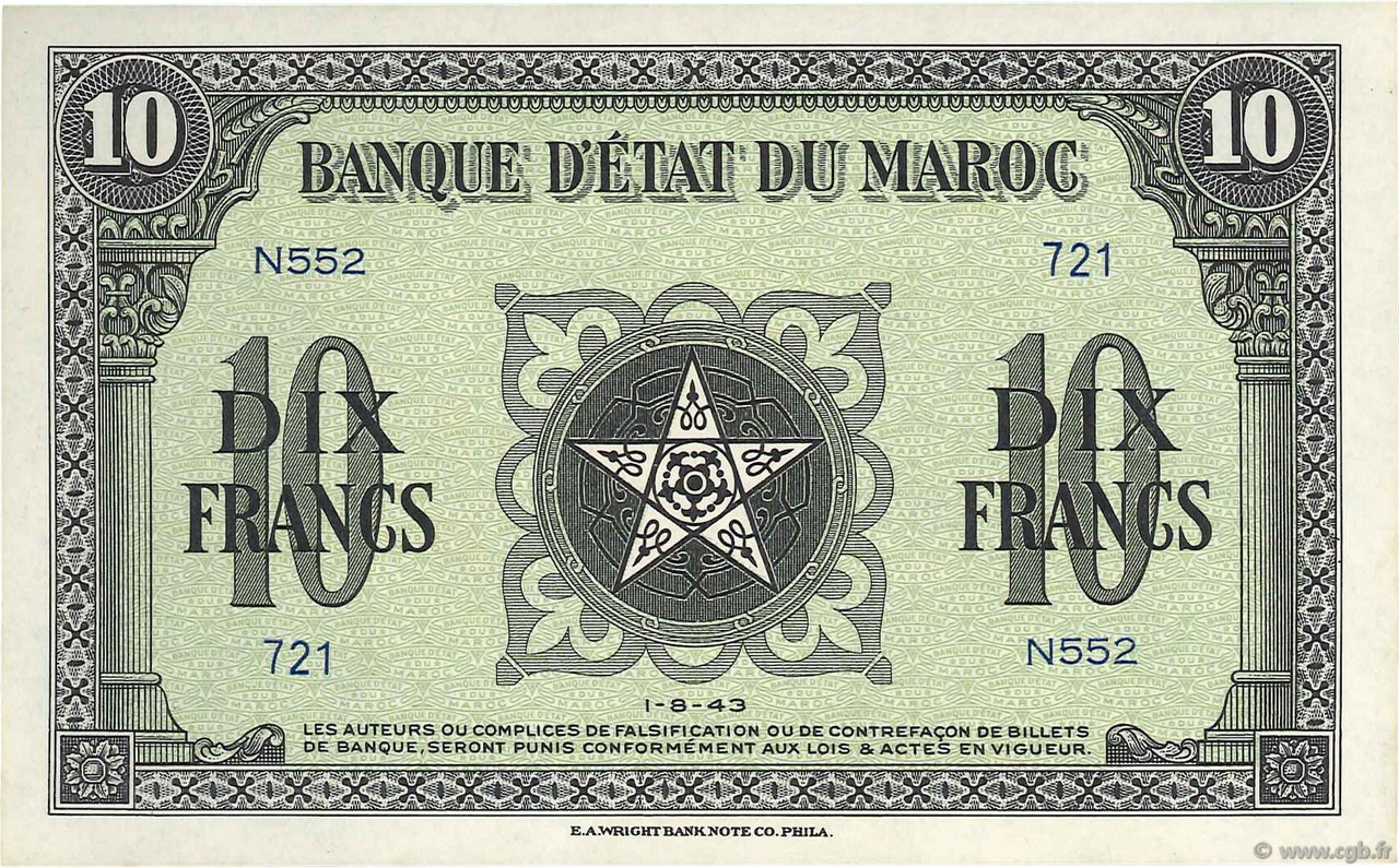 10 Francs MAROC 1943